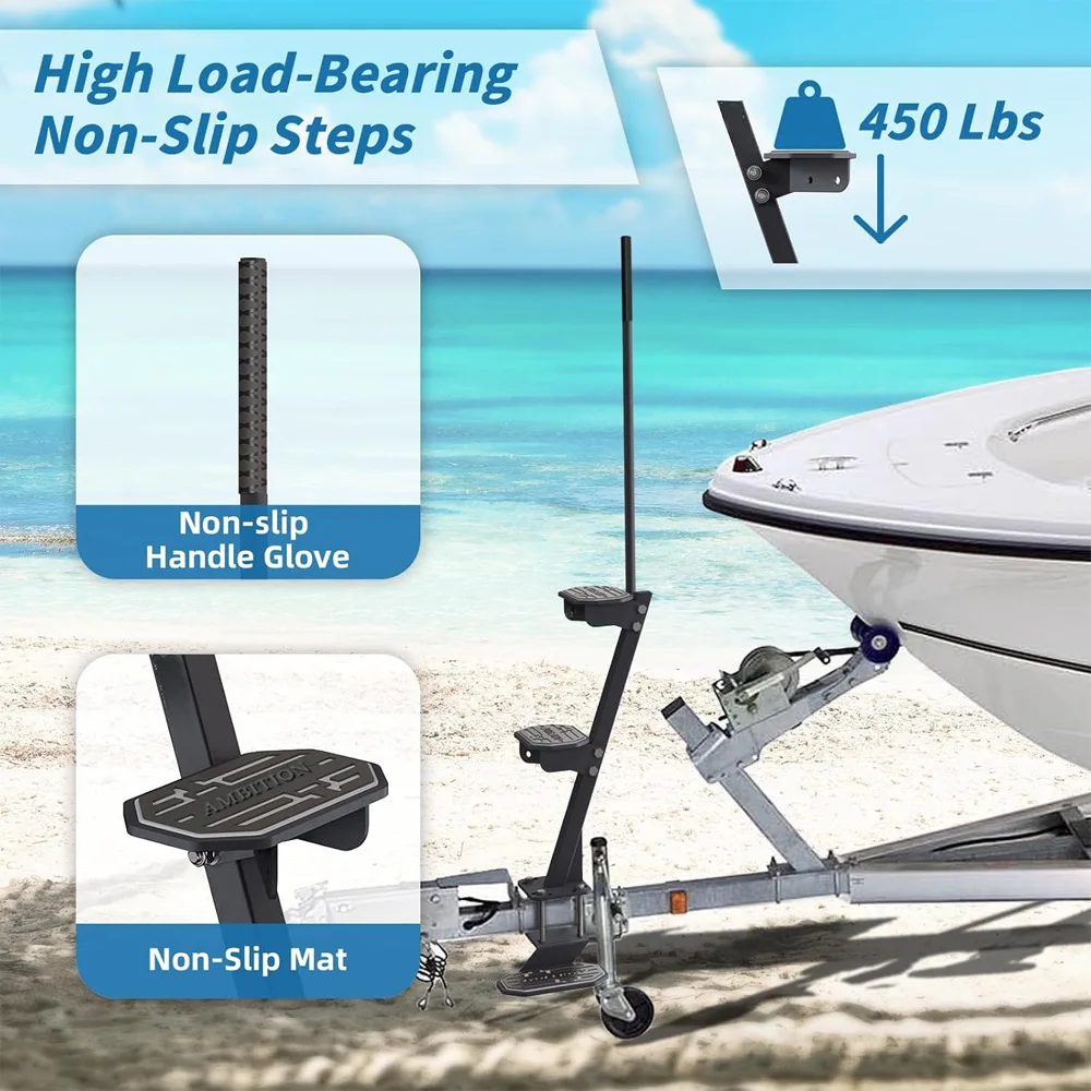 

Marine Trailer Step Plate: Heavy-Duty Marine Trailer Step with Handrails and Non-Slip Mat for Boarding Boats