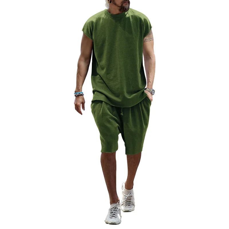 Summer Men\'s T-shirt+Shorts Two-Piece Street Hip Hop Suit Loose Short sleeve Shorts Solid color Shorts Pants