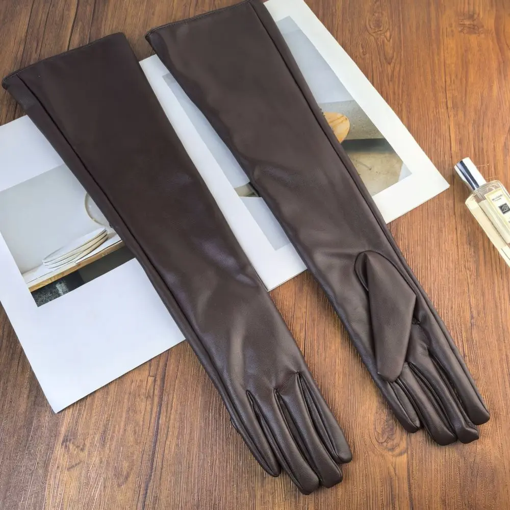 Elegant Women Long Faux Leather Gloves Slim Stretchy Opera Mittens For Evening Wedding Party Stage Performance Outfits