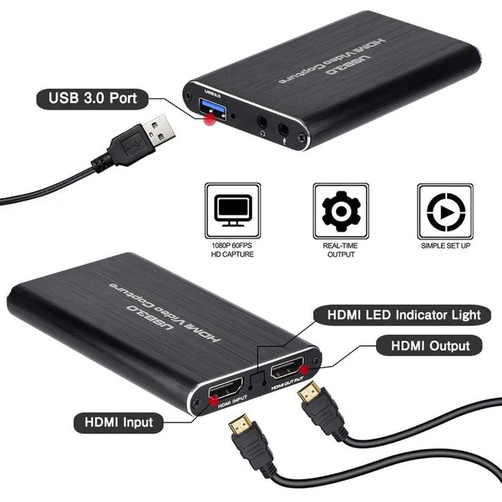 Carte de capture vidéo USB 3.0, enregistreur compatible HDMI, diffusion en direct HD, utilisation pour les jeux PS4, 4K, 60Hz