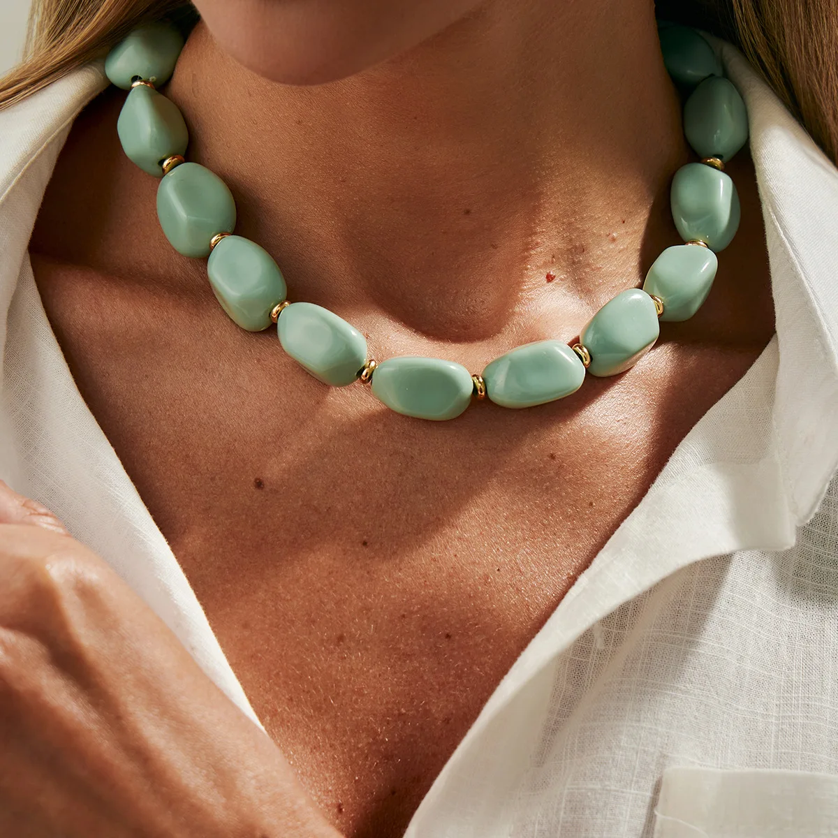 Necklace Beaded Single Strand Irregular Faceted Colorful Pendant with Premium Rose Gold Chain for Women Casual Office Chic
