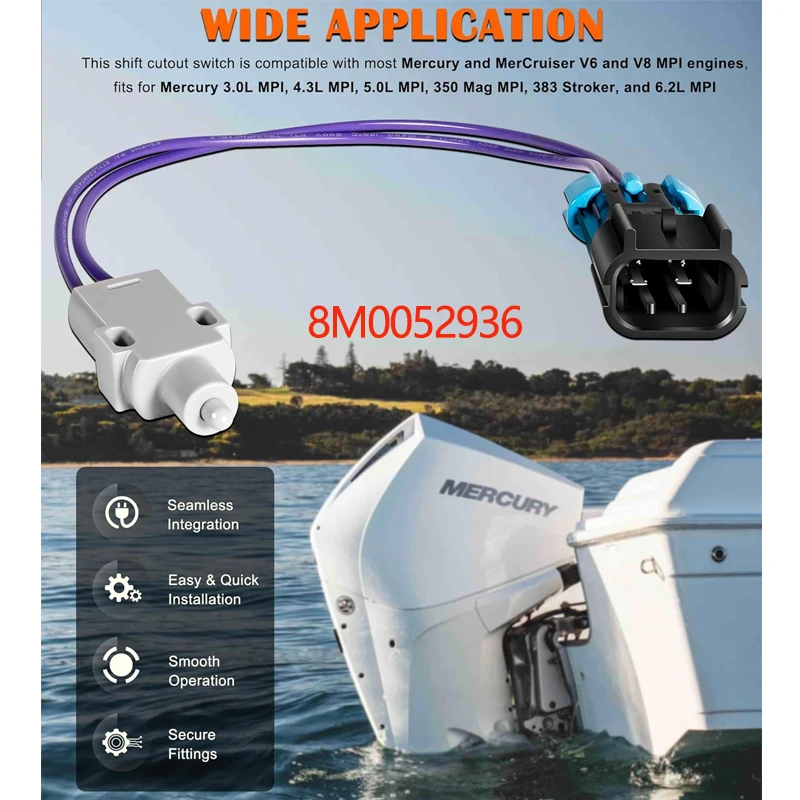 Boat Shift Interrupt Neutral Sensor 87-808009A 3, 8M0052936 Fits for Mercury Mercruiser 3.0L 4.3L 350 Mag 383 5.0L 6.2L MPI