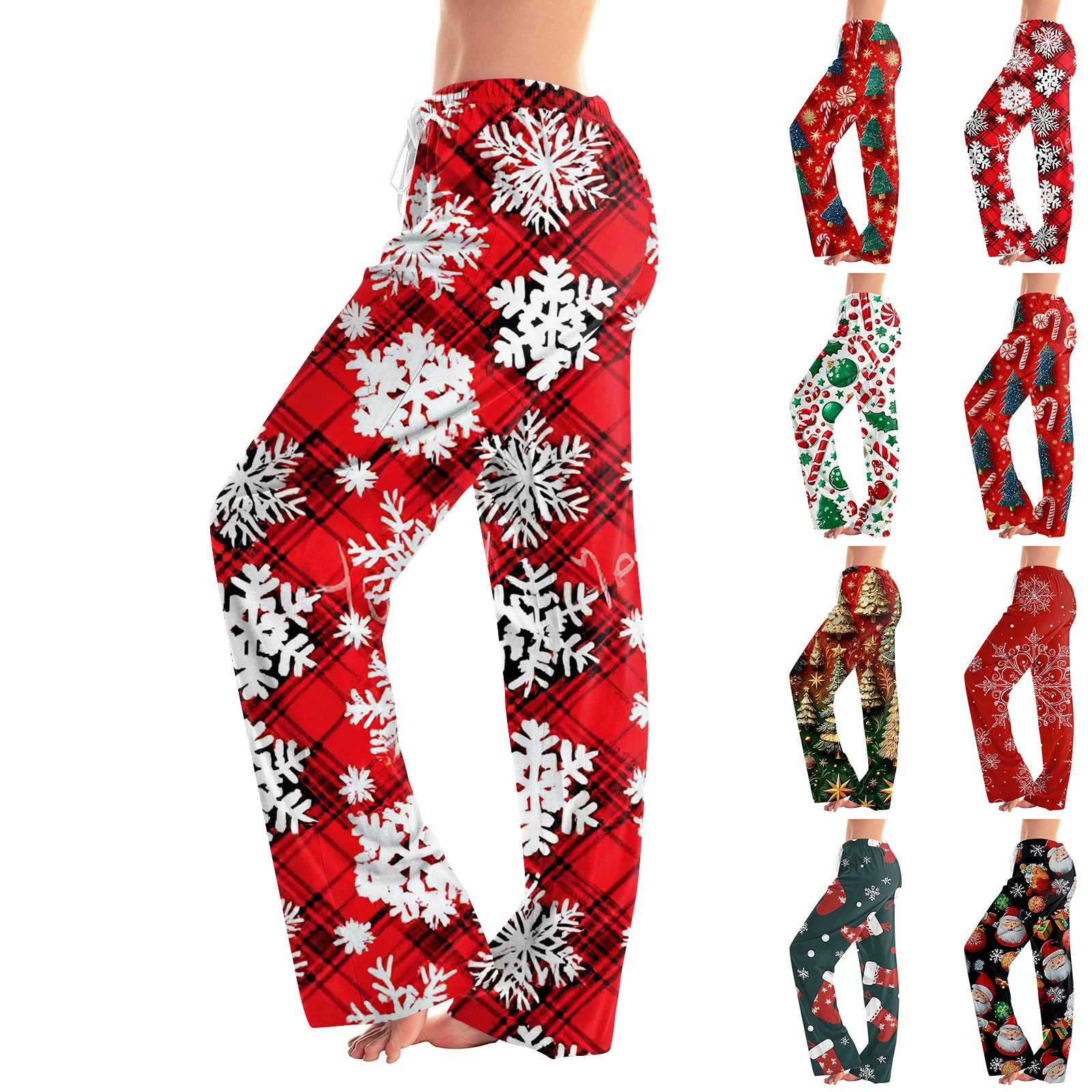 النساء حجم كبير السراويل أزياء المرأة جيب صالة السراويل بيجامة السراويل عارضة فضفاض عيد الميلاد الطباعة طويلة واسعة الساق اليوغا السراويل