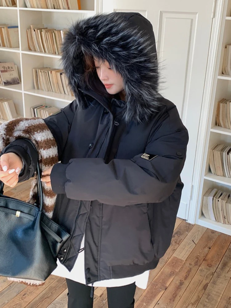 

Faux Fur American Vintage Parkas with Hooded Women's Y2K Down Coats Gothic Harajuku Subculture Punk Emo Sweatshirts and Jacket