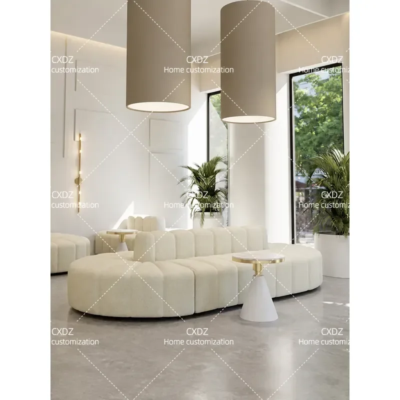 Double Sided Curved Sofa Round Reception Seat for Beauty Salon Milk Tea Shop Clothing Store Leisure Waiting Area Furniture