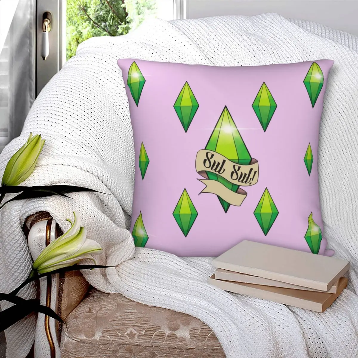 Sul Sul Sims 4 Plumbob Pillowcase Polyester Linen Velvet Creative Zip Decor Throw Pillow Case Home Cushion Case 45x45