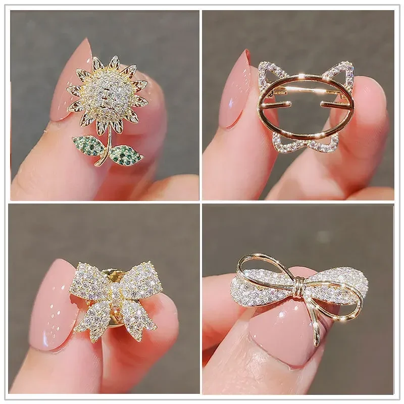 Bow Knot Cat Eye Stone Brooch Cute Anti Slip Buckle Trendy Personalized Pin Fixed Clothing Accessories Pins for Backpacks