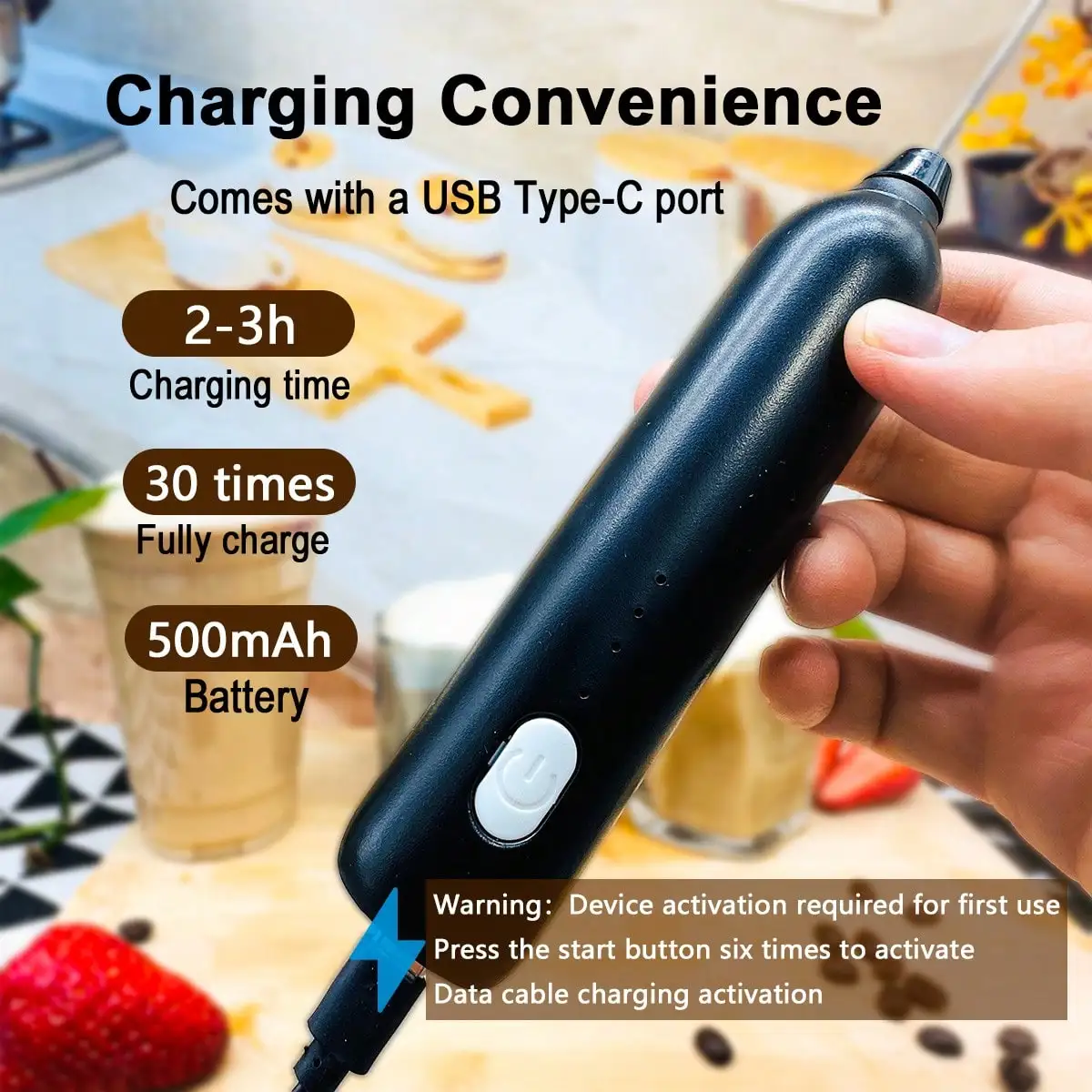 Rechargeable Handheld Electric Milk Frother With 2 Stainless Steel Whisk Attachments, 3 Speed Settings, Suitable For Coffee, Matcha, Latte, Cappuccino, Hot Chocolate And More