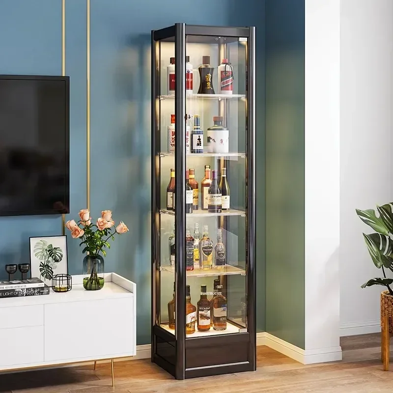 Luxury Metal Bar Wine Display Cabinet for Living Room Household Wall High-end Glass Display Cabinet Showcase Bar Furniture p