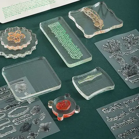 Acrylic Block Wax Rubber Stamps Set with Transparent Silicone Stamper for DIY Scrapbooking Photo Album Decorative Handmade Tool
