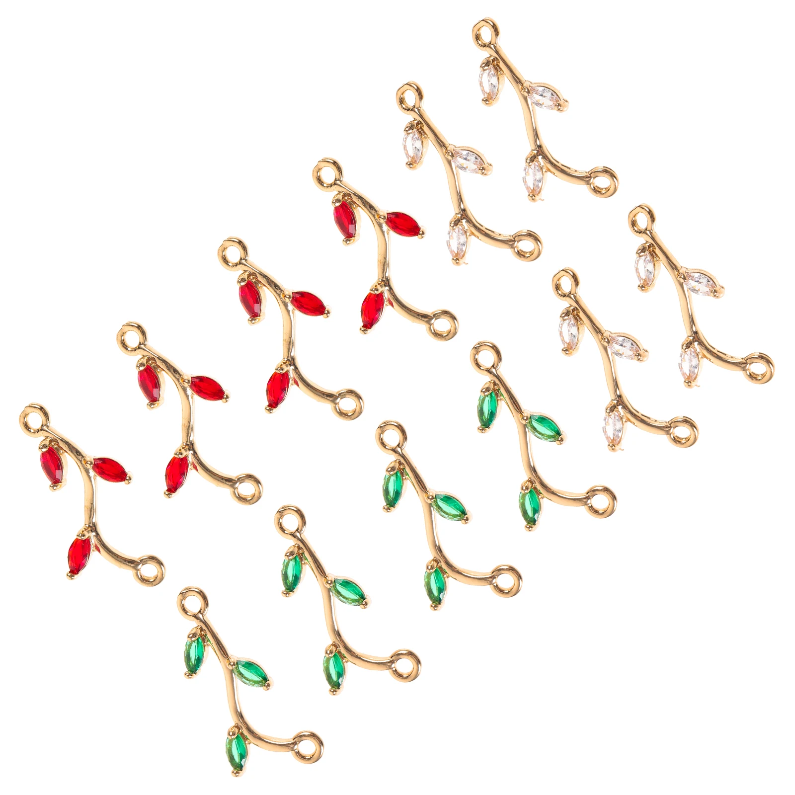 

12 Pcs Leaf Vine Pendant Copper Inlaid Zircon Necklace Bracelet Earrings Accessories Connector Charms White Green Red Branches