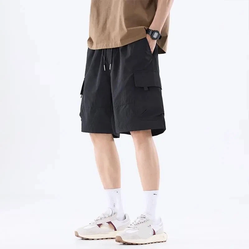 

Мужские шорты-карго из ледяного шелка, повседневные, свободного кроя, с множеством карманов, летние, дышащие, прохладные, длиной до колена