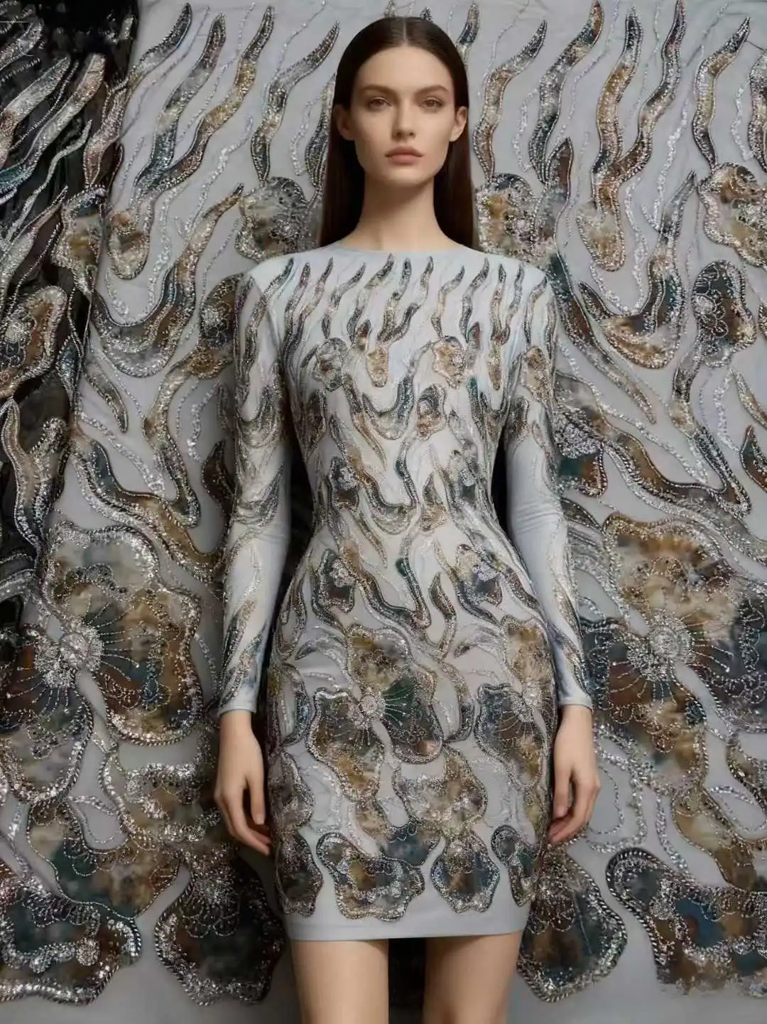 Luxuriöser Chiffon-Spitzenstoff, afrikanisch, 2025, hochwertige Spitze, 5 Yards, Pailletten, nigerianischer französischer Stoff für Abendparty-Kleider für Damen