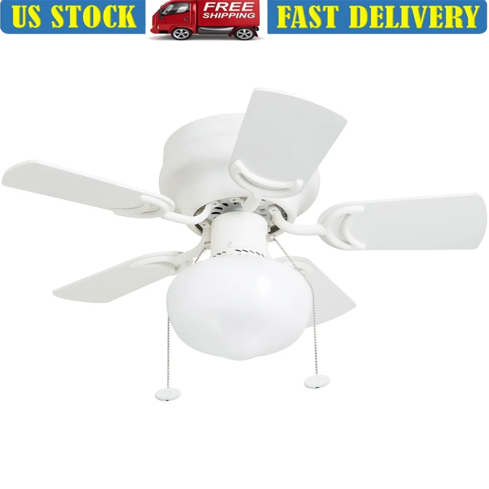 مروحة سقف بيضاء منخفضة المستوى مقاس 28 بوصة من هيرو مع ضوء