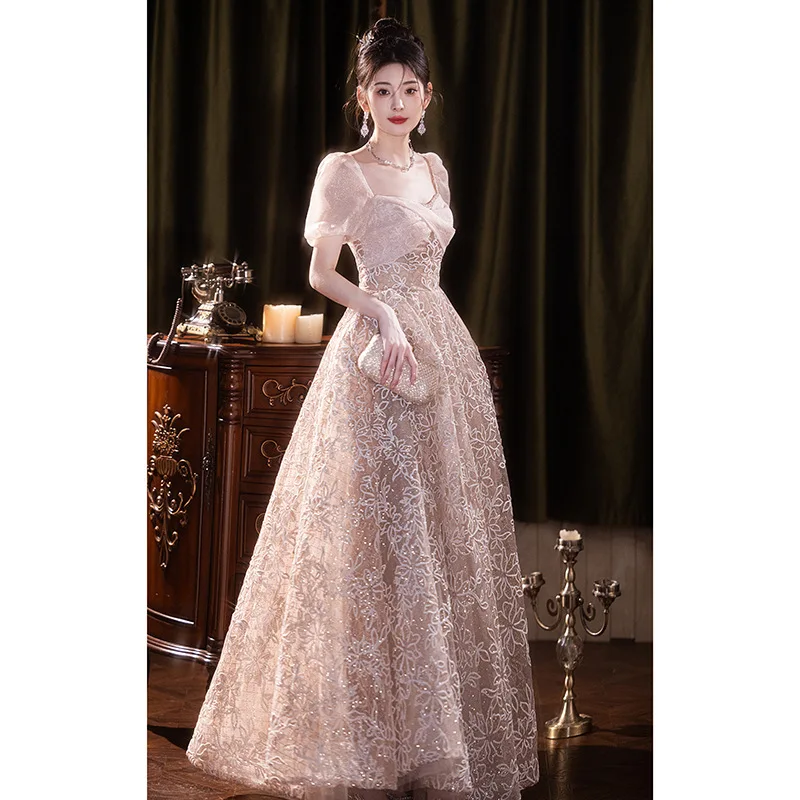 

Вечернее платье, женское банкетное легкое роскошное нишевое платье высокого класса Sense Host на одно плечо, платье принцессы для хора, достойное и атмосферное