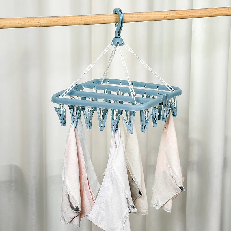 Folding Hanging Hanger 32 Clip Multifunctional Windproof Socks\' Clip Drying Rack Household Plastic Clothes Socks Drying Hanger