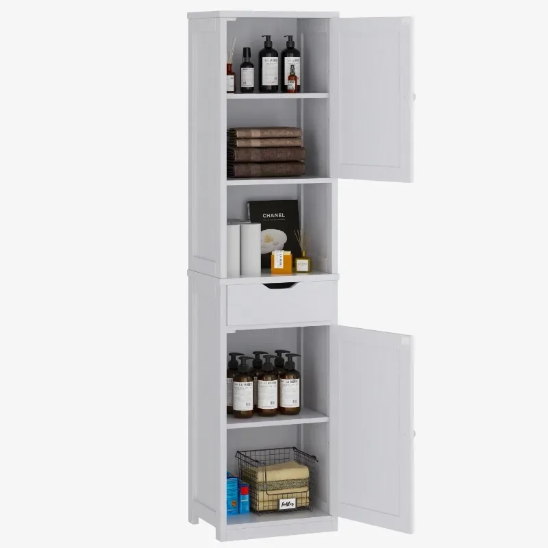 

Tall Kitchen Storage Pantry Cabinet, 64H Freestanding Bathroom Storage Cabinet, Narrow Cabinet with Adjustable Shelves