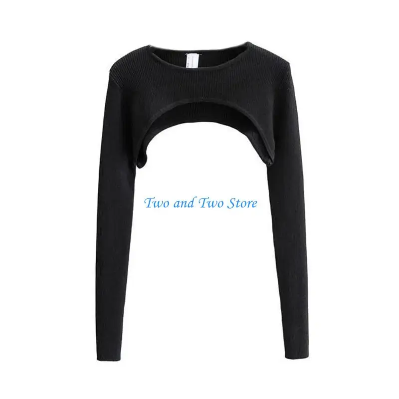 

HX6F Women's Long Sleeve Crop Top T Shirts Sexy Round Neck Cropped Shrugs Sweater