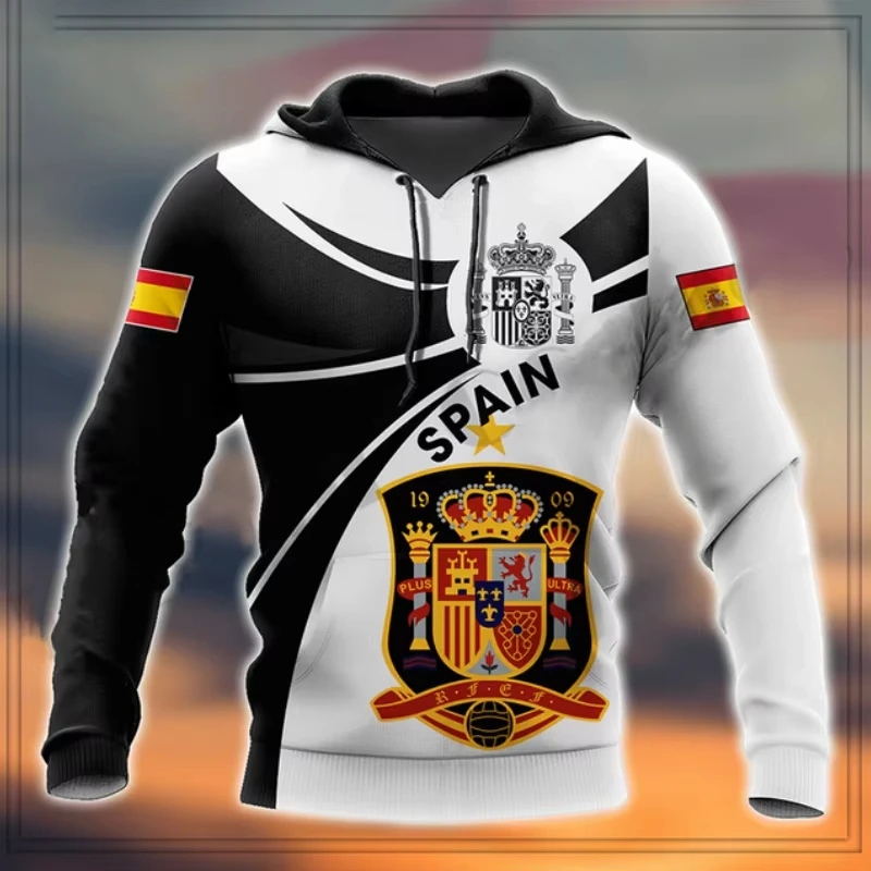 Spanish Flag Emblem Graphic Hoodie Men Clothing New In 3D Spain Printed Hoodies Women Harajuku Fashion Y2k Sweatshirt Unisex Top