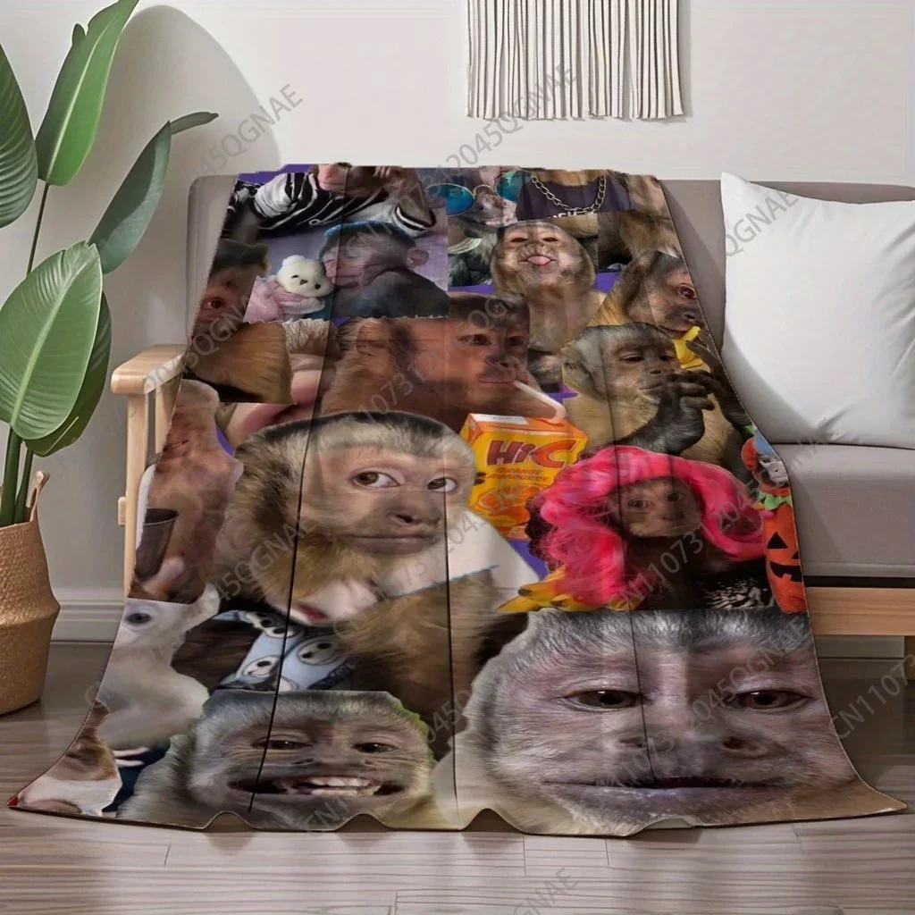 Custom Monkeys Playful HiC Moments Flannel Blanket - Soft Polyester, All-Season, Multi-Use Gift Blanket For Home, Office, Campin