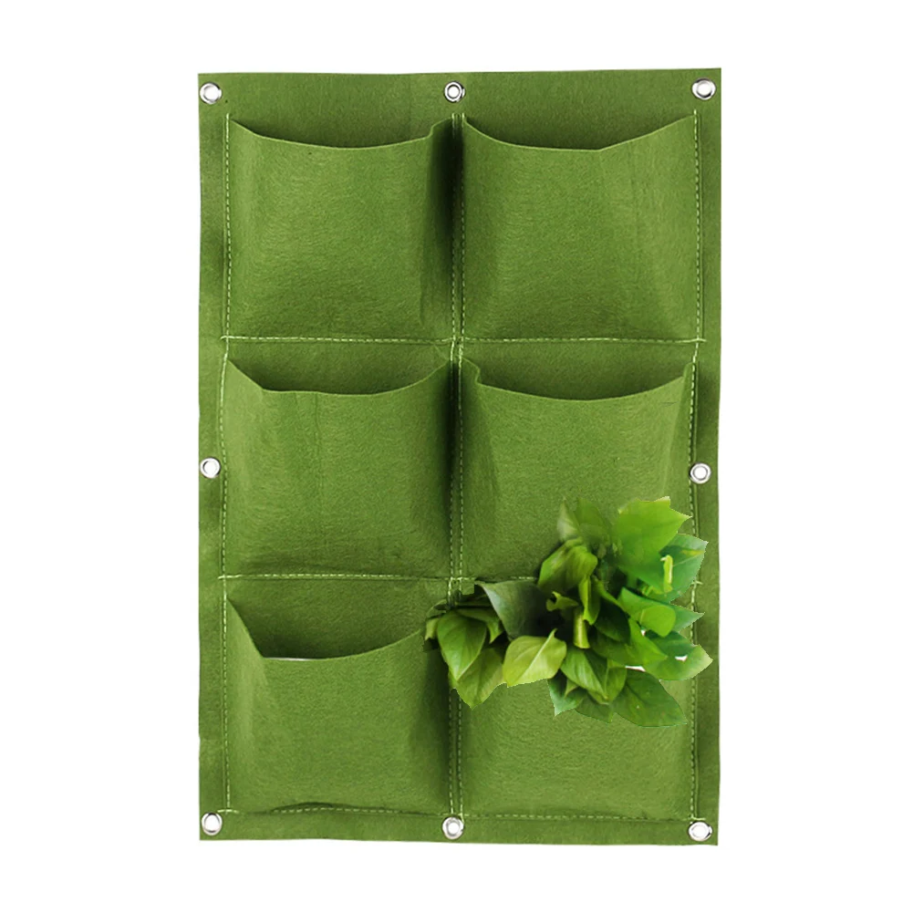 

6 Pockets Green Wall-mounted Planting Bag Vertical Flower Plant Bag Vegetable Life Household Items Flower Pots Garden Decoration