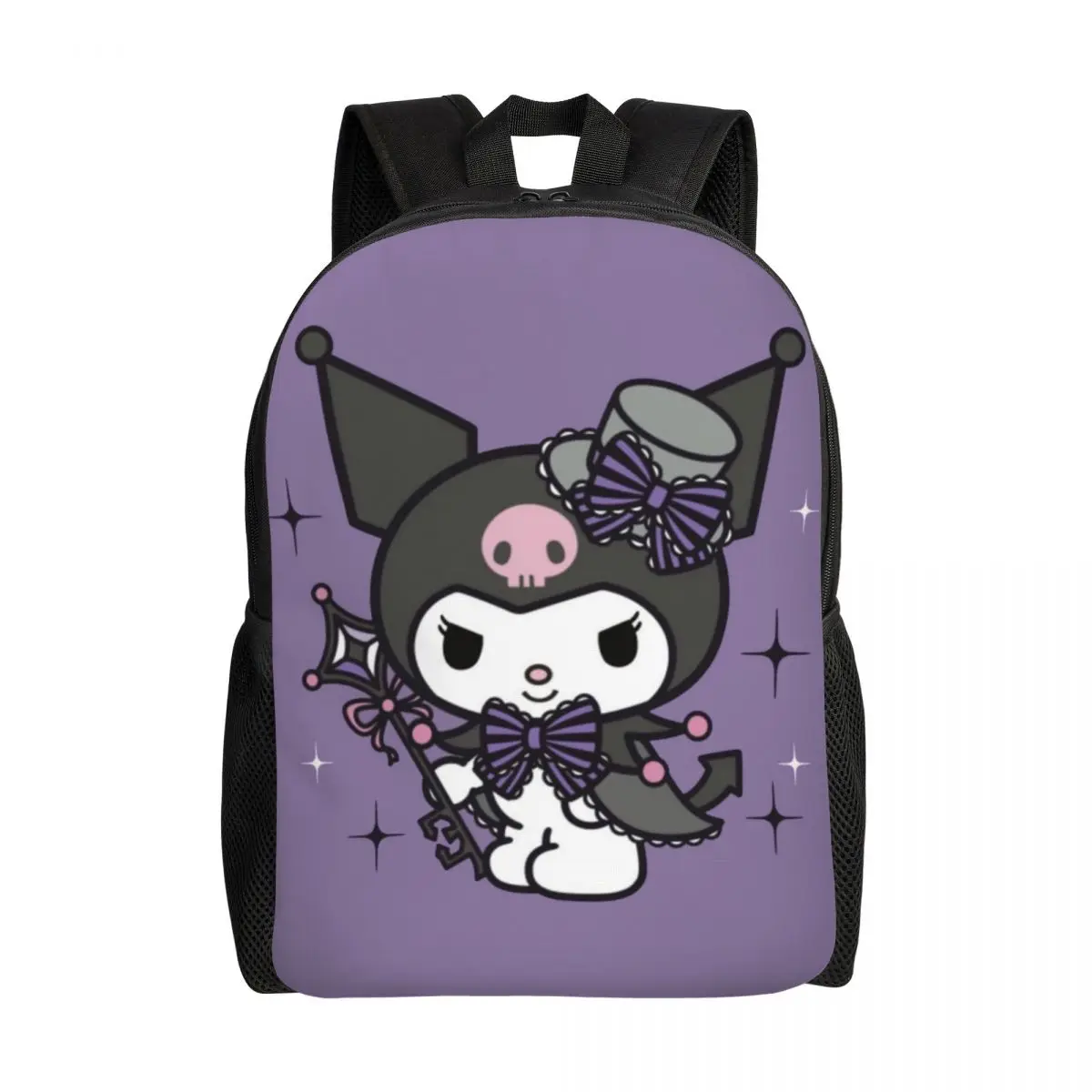 

Рюкзаки Kuromi с героями мультфильмов на заказ для мальчиков и девочек, милые школьные дорожные сумки для колледжа, сумка для книг, подходит для 15-дюймового ноутбука
