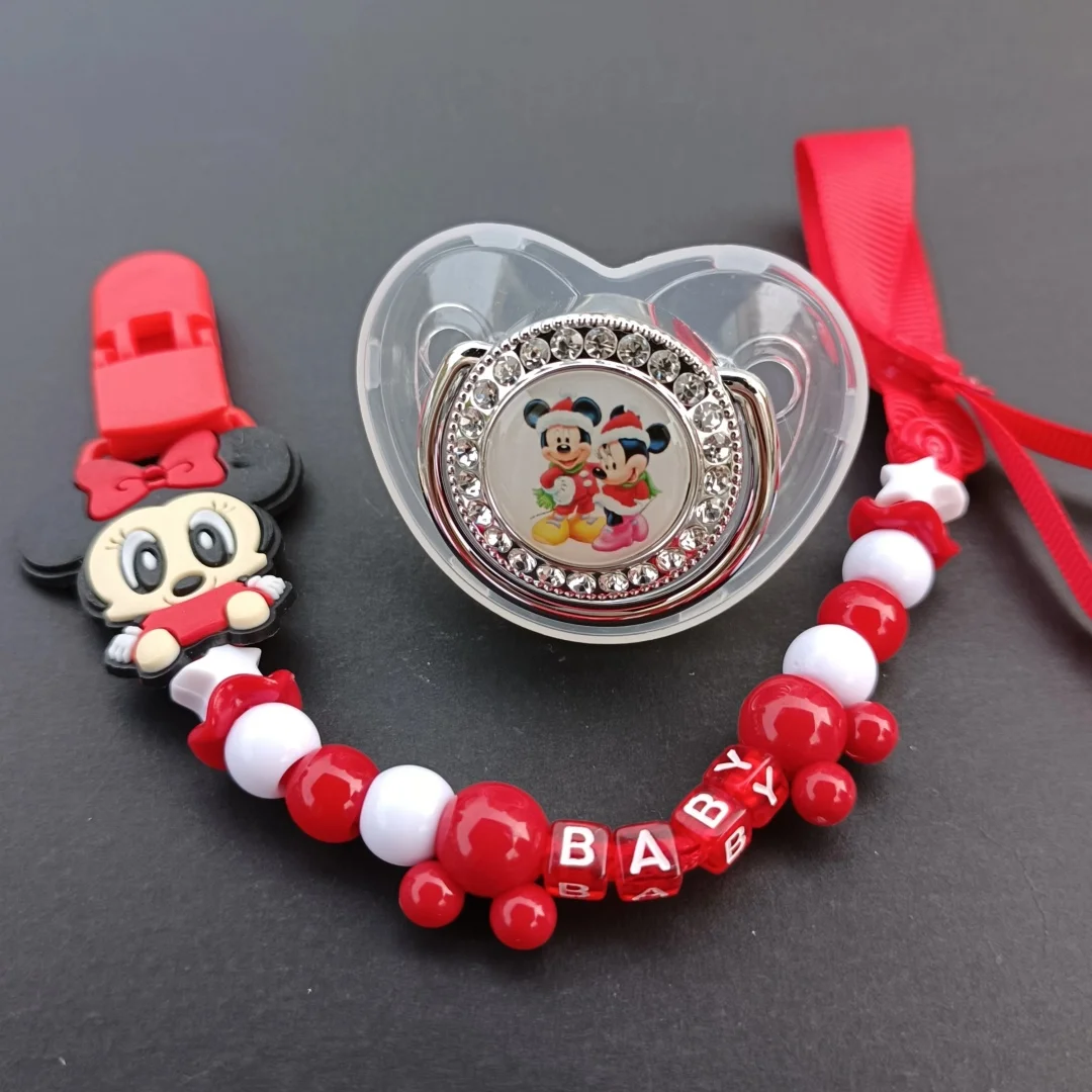 2024 Baby Pacifier Clip Christmas Mickey Minnie Print Baby pacifier Luxury baby Pacifier Baby Shower Gift Silicone toddler teeth