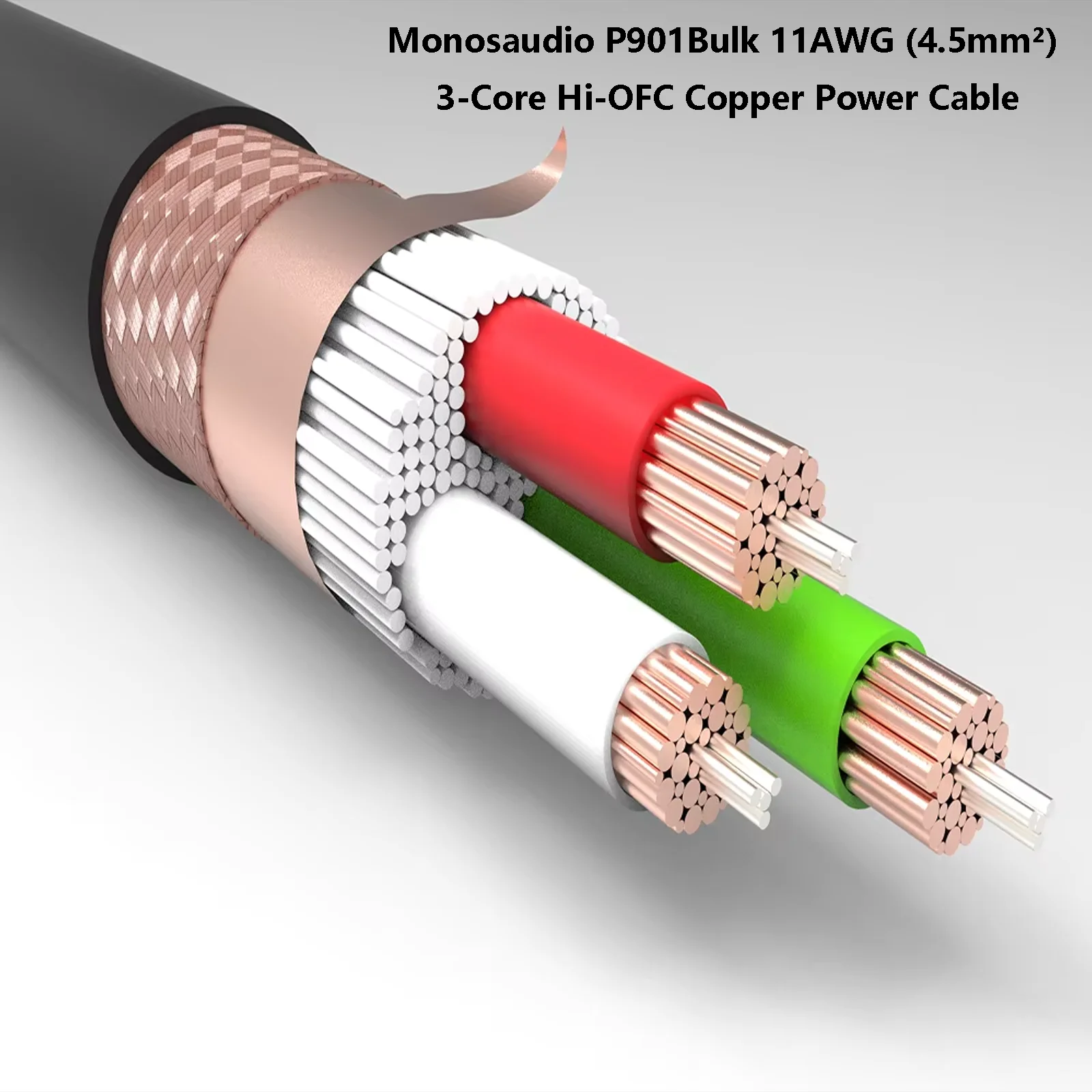 

Monosaudio P901Bulk 11AWG (4.5mm²) 3-Core Hi-OFC Copper Power Cable - Pro Audio Grade AC Cord for HiFi/Home Theater