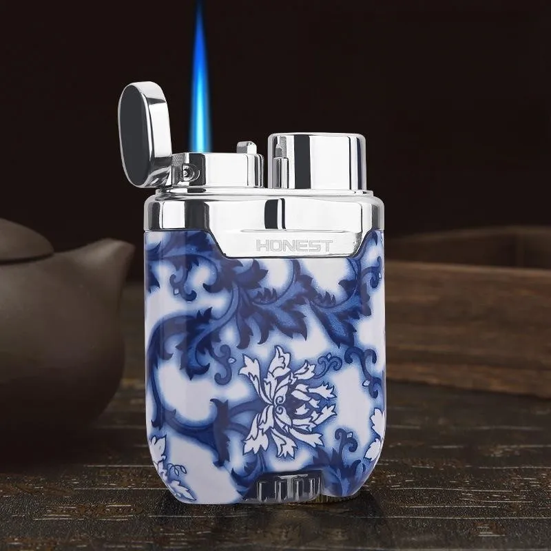 New Windproof Creative Metal Lighter Blue Flame Direct Charge Turbo Cigar Igniter Men\'s Fashion Cigarette Accessories Lighter