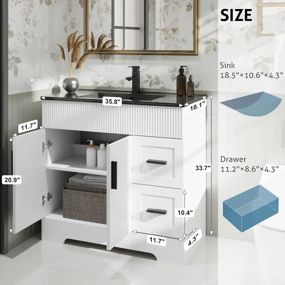 36 Inch Painted Surface Bathroom Vanity Undermount Sink, Matte Black Faucet Bathroom