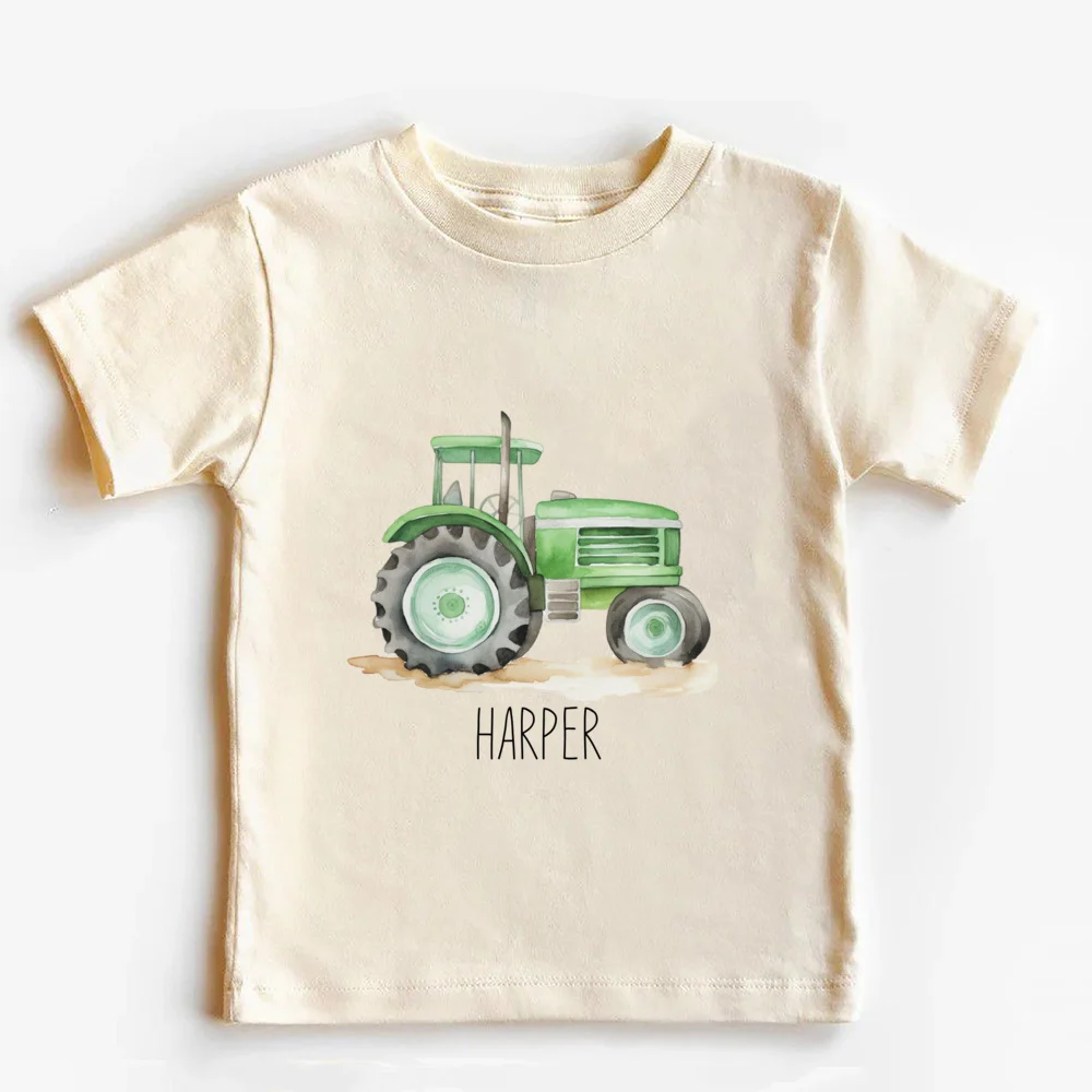 

Personalized Tractor Toddler Shirt Halloween Kids T-Shirt Custom Name Farm Tractor Tee Boho Natural Kids Shirts