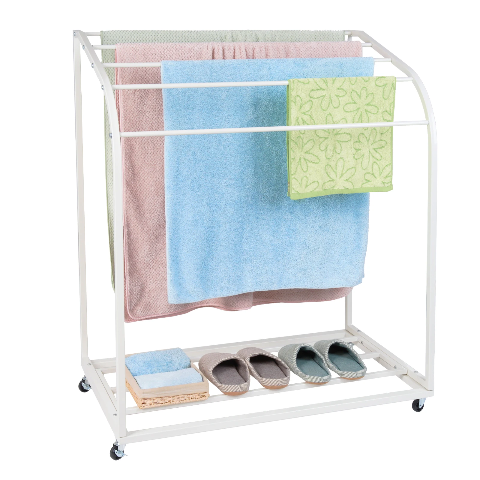 

Pool Towel Rack with UV-Blocking PVC Material, Caster Wheels, Spacious Storage, Sturdy Structure - Towel Holder for Beach, Pool