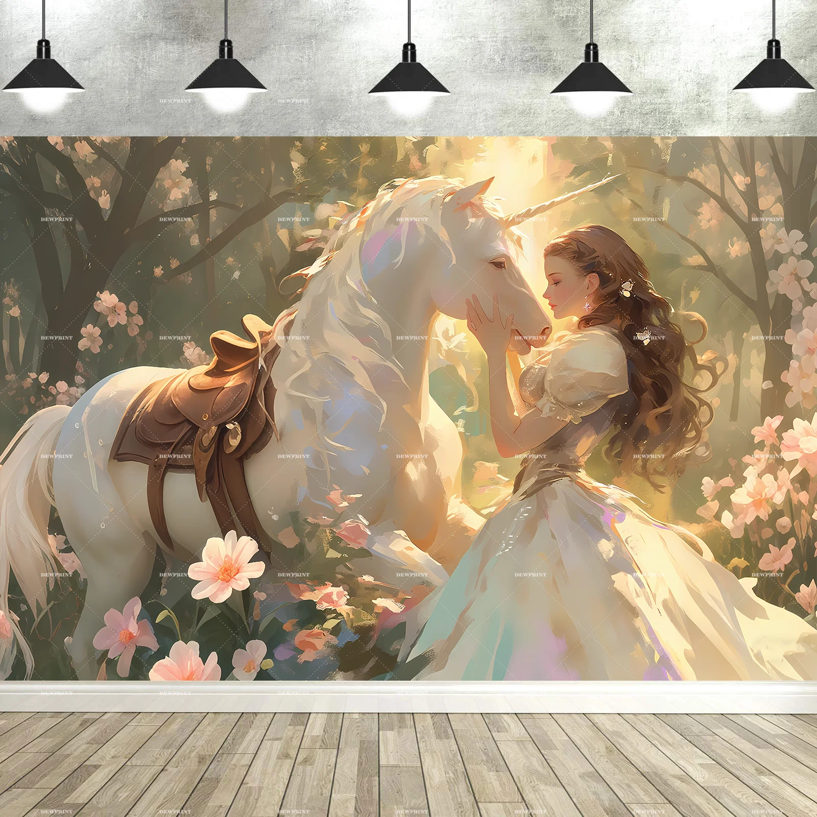 

Unicorn Angel Girl Dream Forest Flower Sea Background Decoration Adult Ceremony Background Studio Shooting Banner Props