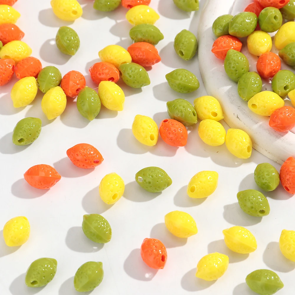 50pcs/lot Resin Colorful Lemon Shape Geometric Charm Beads for Necklace Bracelets Marking Diy Jewelry Accessory
