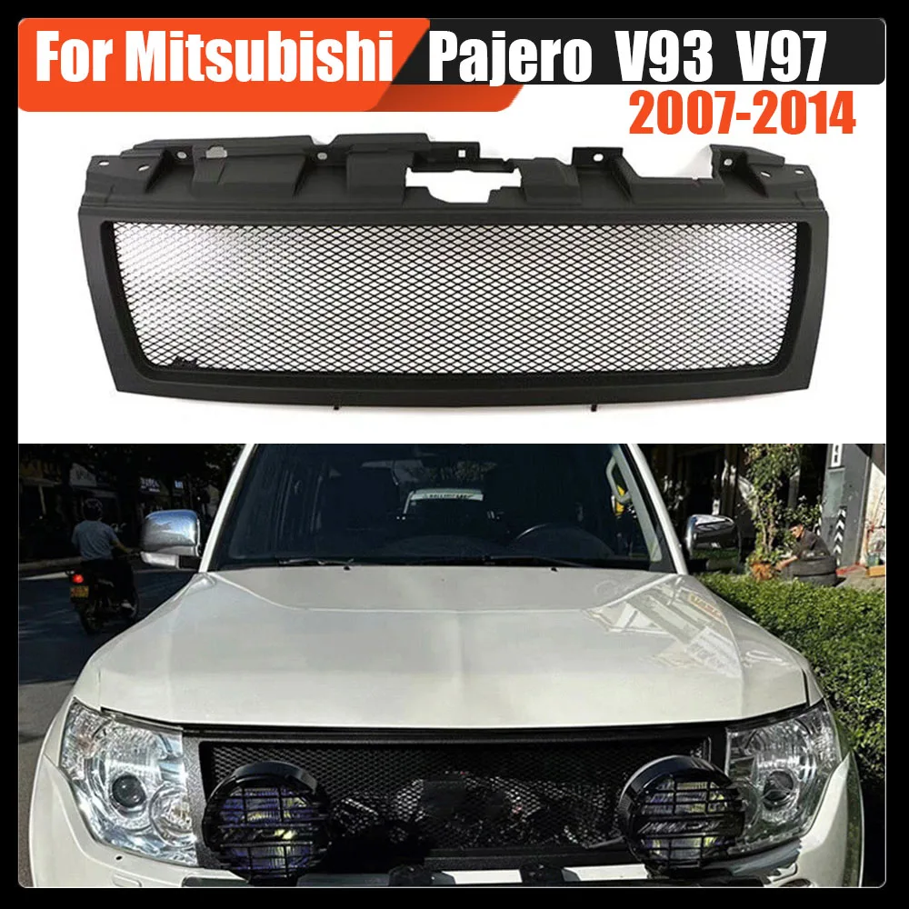 

Modified Bumper Grilles Front Grille Cover Car Racing Grills Mesh Mask With Letter Grill For Mitsubishi Pajero V93 V97 2007-2014