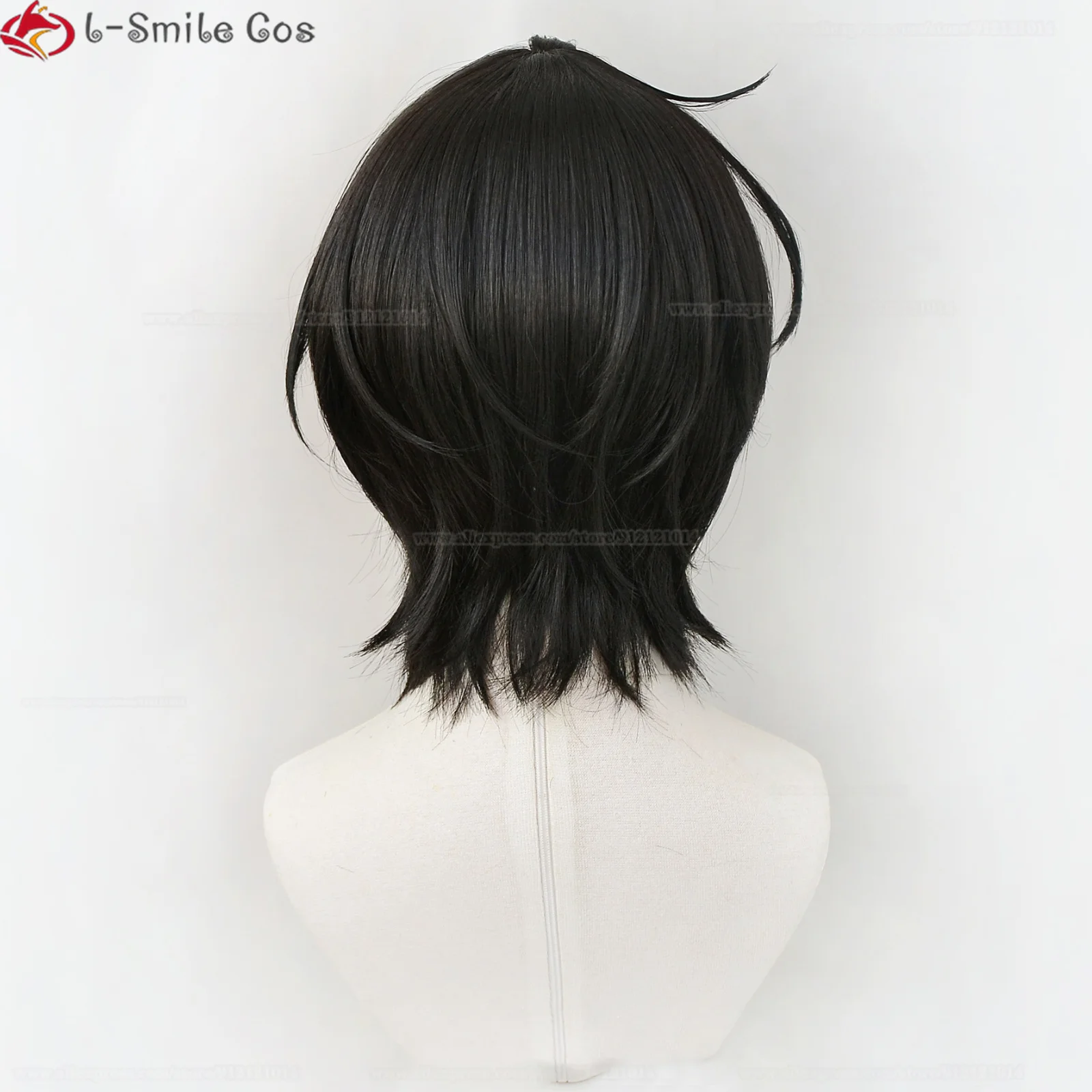 Game  Sakuma Ritsu Cosplay Wig ES Sakuma Ritsu Wig Short Black Heat Resistant Hair Sakuma Rei Party Wigs + Wig Cap