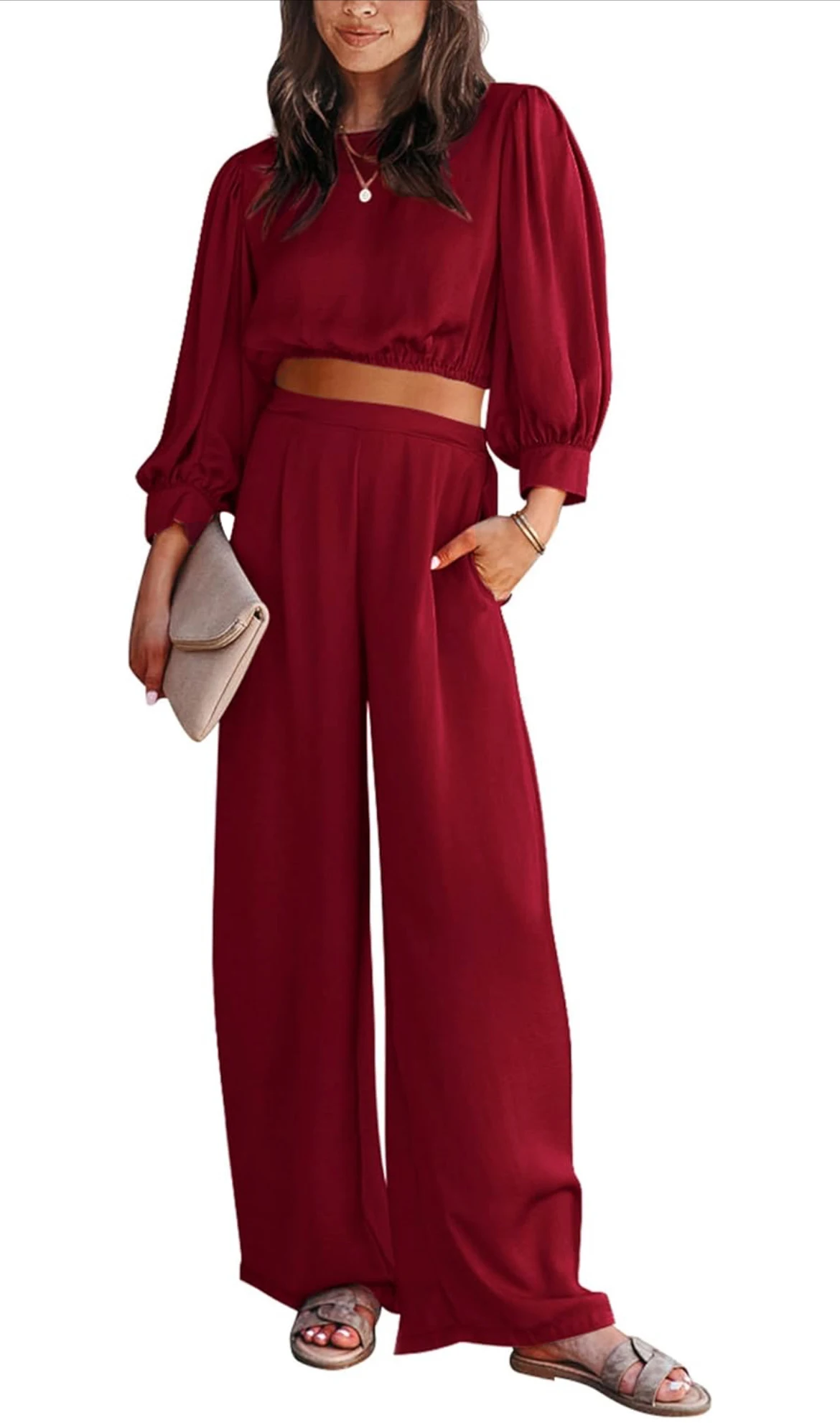 Women\'s 2-piece casual color Ding set 2024 autumn casual long sleeved top, loose pants can be worn as outerwear home suit set