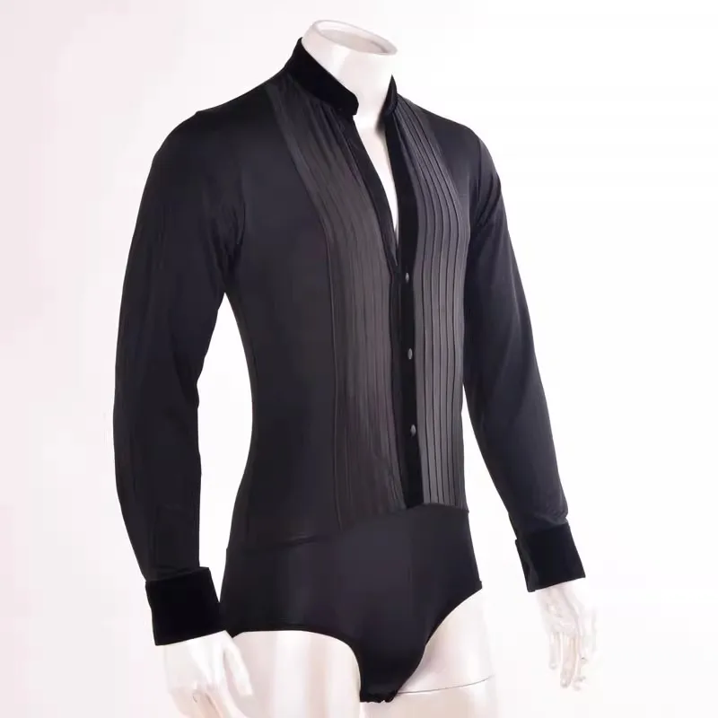 Male Latin Dance Competition Tops Customized Black Stripe Shirt Ballroom Dance Performance Wear Prom Waltz Dancewear DL11510