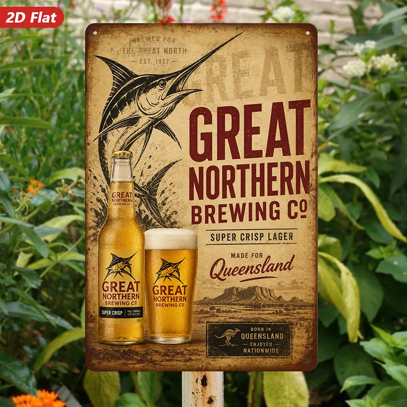2D Flat, 1pc Metal Sign Wall Art, Great Northern Brewing Co Decorative Art Print, Beer Themed, Rustic Style, Home Decor, for Bar