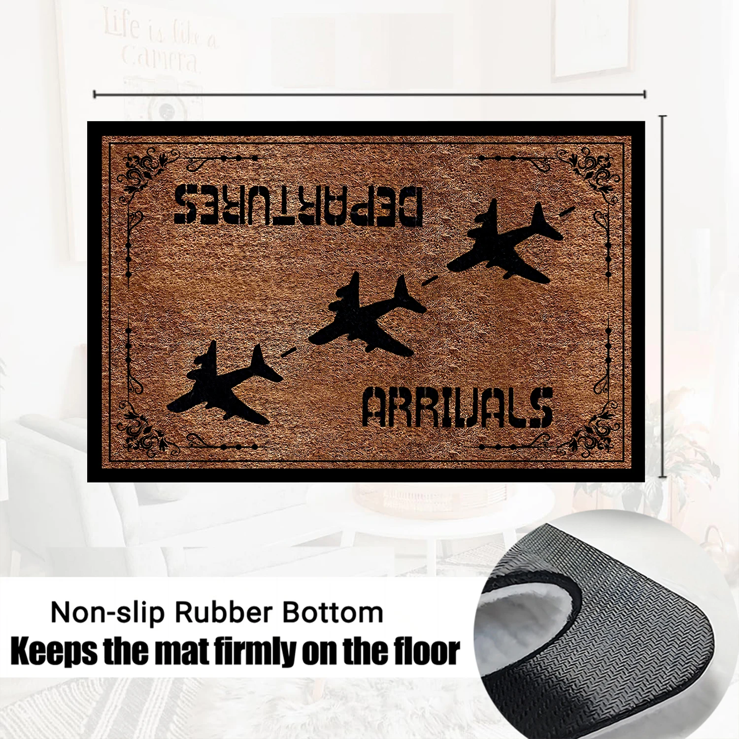 

Arrivals Departures Funny Doormat,Pilot Airport Travel Gift Airplane Welcome Mat,Anti-slip Rubber Floor Mats