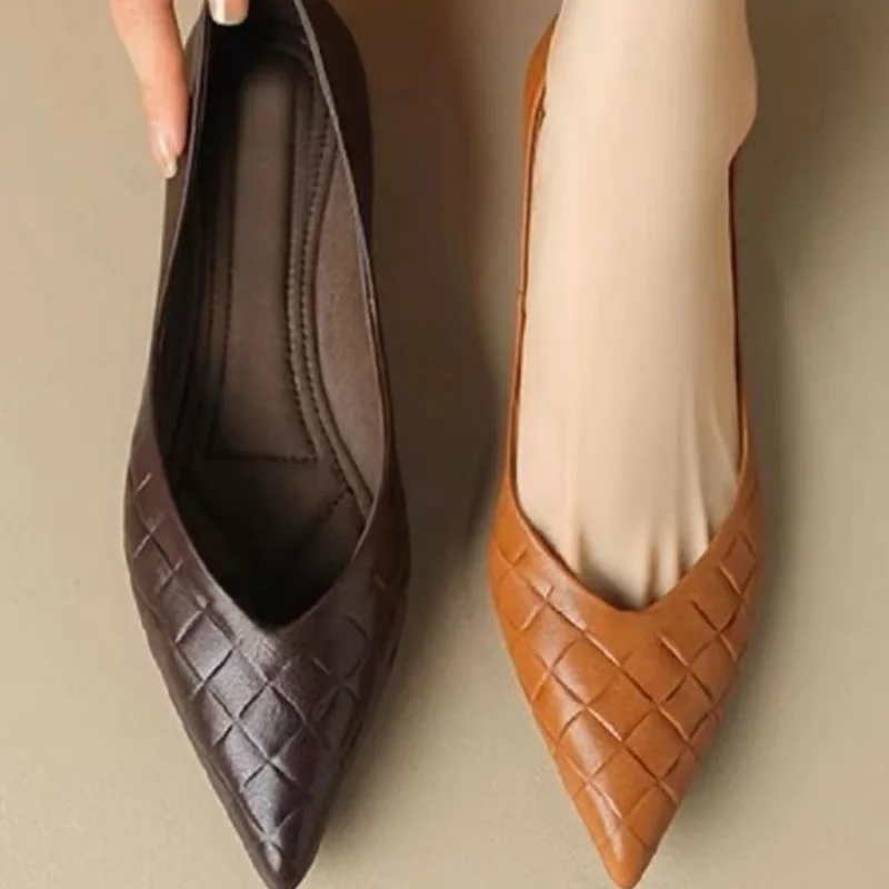

Comfortable Knit Feel Pointed Toe Flat Women's Shoes Soft Leather Versatile Summer Retro Large Size Shoes 4143 Fashion Loafers