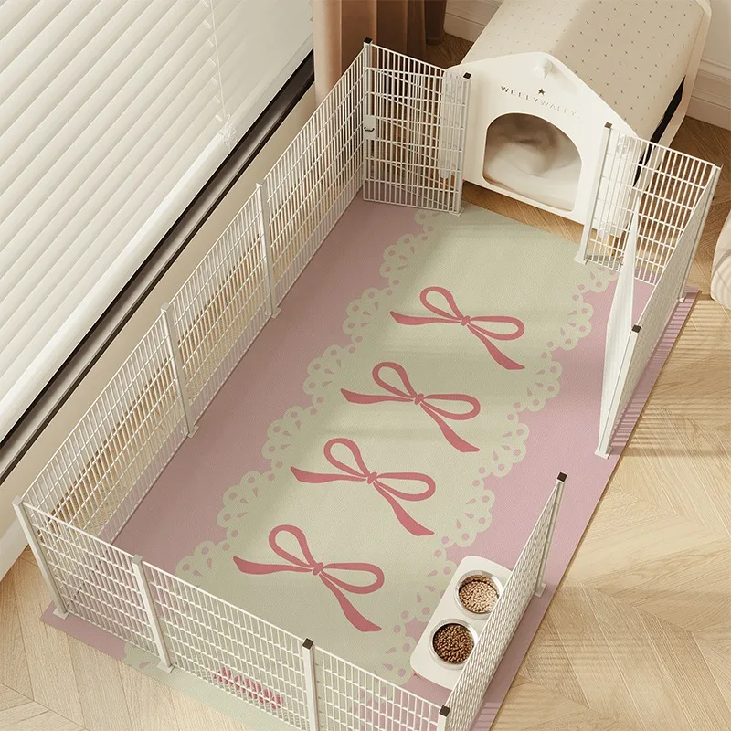 

Waterproof Carpet for Pet Feeding Mat Pvc Leather Floor Mats Large Cat Dog Anti-urine Pink Bow Cute Sweet Home Decoration Rug