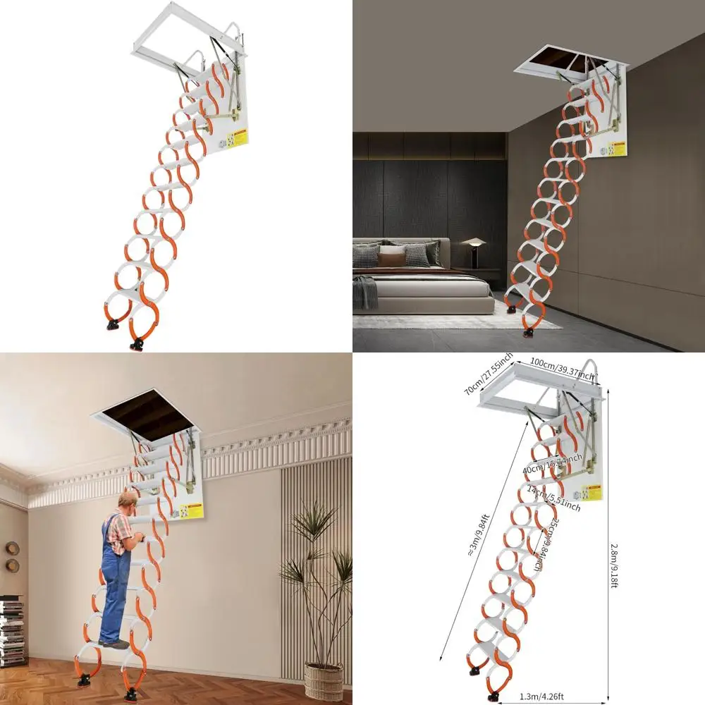 

Сверхмощная 9-футовая настенная складная чердачная лестница емкостью 661 фунта и противоскользящие ножки для доступа в стиле лофт