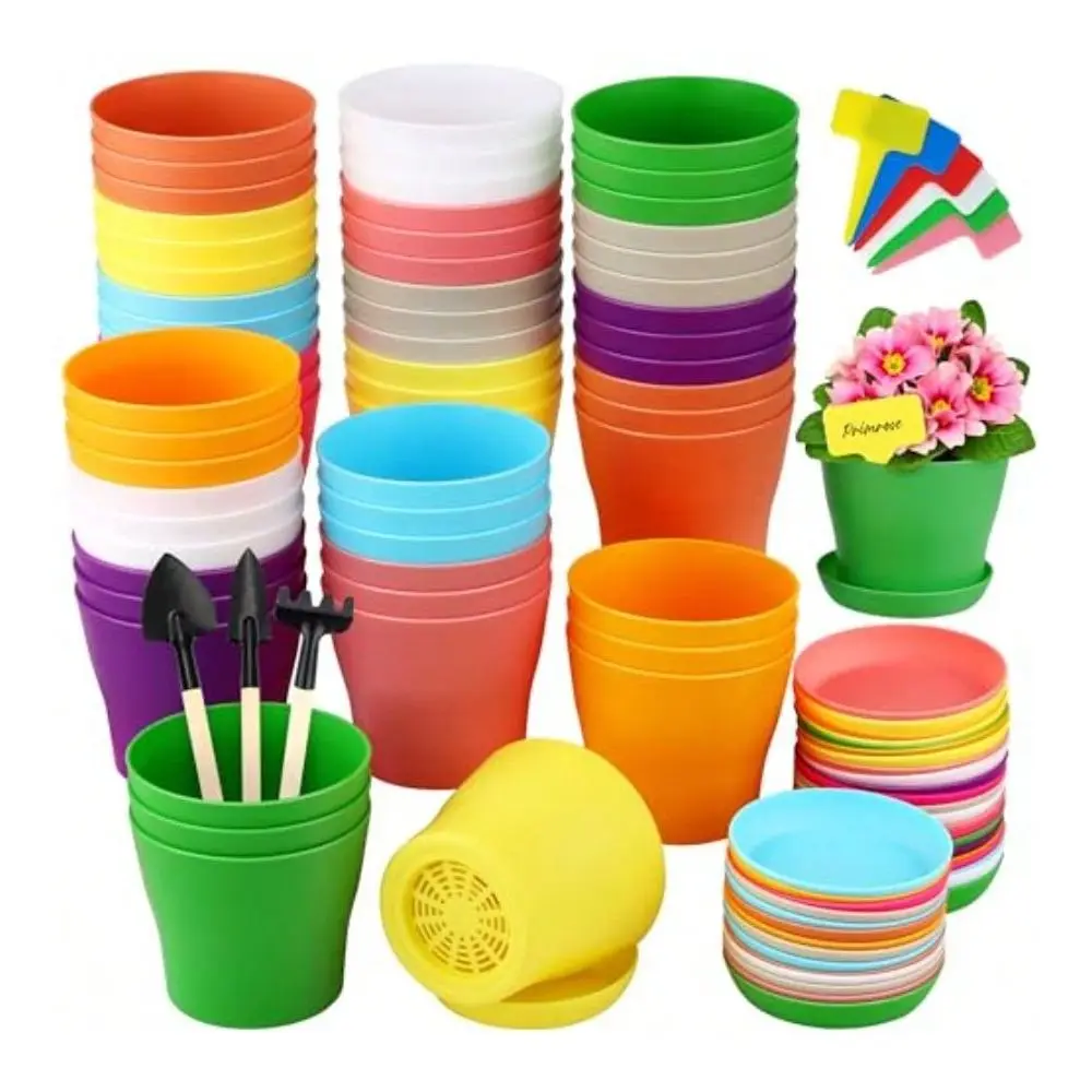 

Pieces Plastic Planters 4 Inch Flower Pot With Trays Labels Multicolor Flower Plant Pots Plants Nursery Pots Flower Seedling Nu