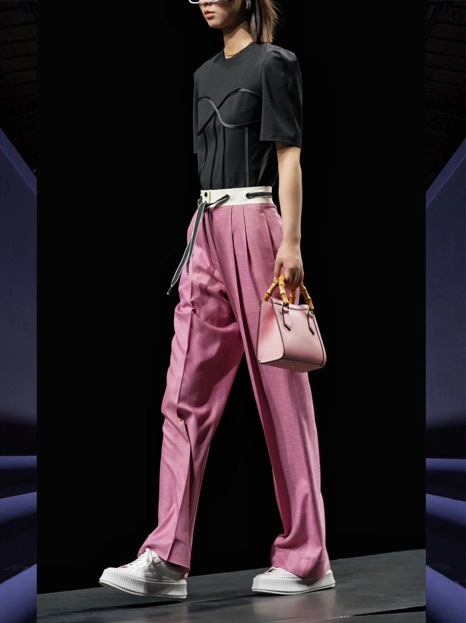 Xiaojingjia's matching color contrast stitching wide leg pants for women in spring and autumn, high waisted casual pants,