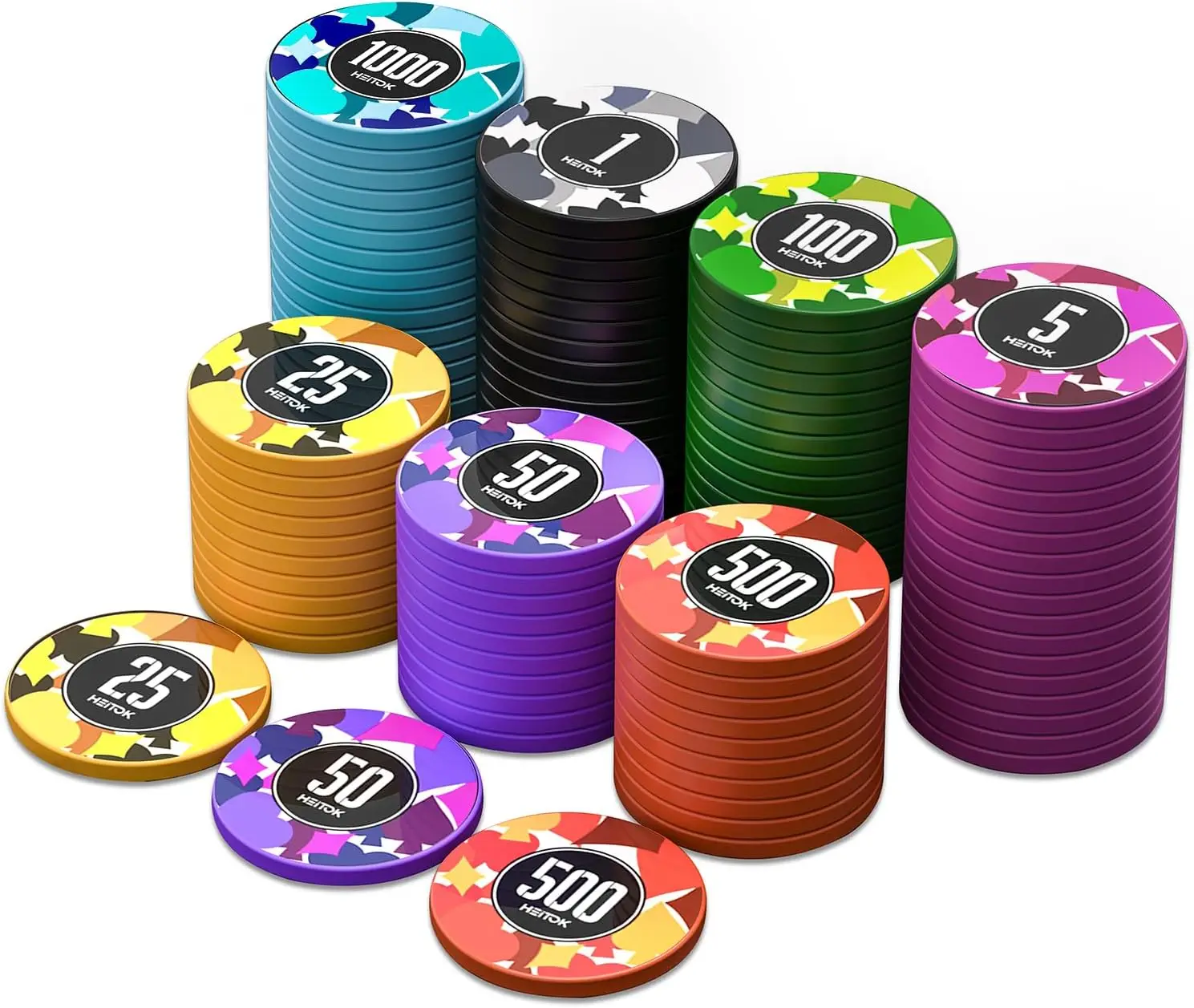 Poker Chips with Denominations, 100-pcs 11.5g Weighted Numbered Casino Chips Set, Texas Hold'em, Blackjack