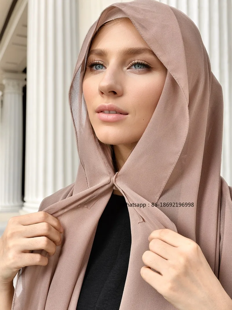 Newest Instant Chiffon Hijab with Magnetic Buckle Solid Color Woman Muslim Hijab Scarf Islamic Turban Fashion Headband Shawl