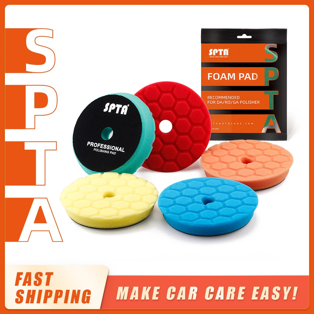 

(Bulk Sale) SPTA 3"/5"/6" Car Spong Buffing Polishing Pad Honeycomb Pattern Hook&Loop Backer For DA/RO/GA Car Buffer Polisher