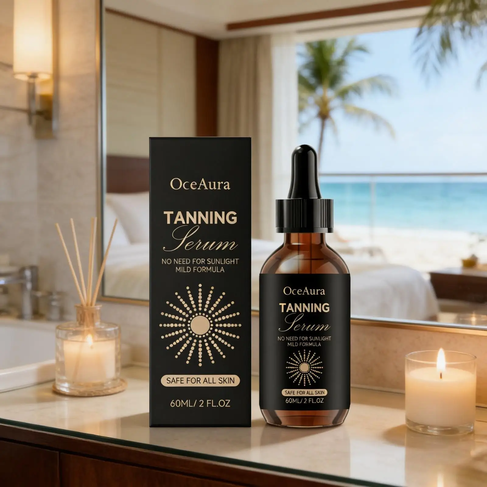 

OceAura Tanning Serum Sunless Self-Tanning Drops Natural Gentle Bronze Glow Tanning Accelerator Skin Care for Face and Body 60ml