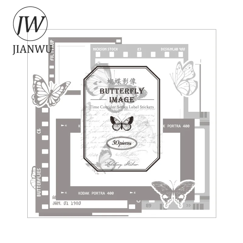 JIANWU Time Corridor Series Vintage Butterfly Border Label Material Collage Decor Sticker Creative DIY Journal Stationery